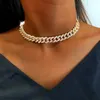 12mm Miami Cuban Link Chain Gold Silver Color Choker för kvinnor isade ut Crystal Rhinestone Halsband Hip Hop Jewlery235G