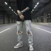 Streetwear Fi noir déchiré jean hommes maigre coupe ajustée bleu Hip Hop Denim pantalon Jeans décontractés pour hommes Jogging jean homme 42BS #