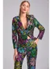 Kvinnors tvåbitar byxor fickor Floral Sequin Matching Set Nightclub Blazer och Flare Pant Sweetwear Fashion Spring Party Club Outfit 2024