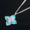 Necklaces Four Leaf Clover Diamond Sapphire Double Chain Sweater Chain 18K Gold Plating Pendant Necklace 90cm