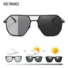 Creative Aluminum Magnesium Day Night Color Changing Mirror for Men Male Square TwoTone Temples Polarized Sunglasses UV400 240329