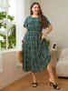 fi Big Size Roupas Femininas Dr Verão O-pescoço Floral Impressão Midi Dres Urbano Elegante Casual Senhoras Plus Size Lg Dr 81Ay #