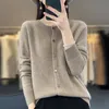 autumn and winter explosis 100% wool solid color lg sleeve Gui Huazhen round neck cardigan loose knit cmere sweater. T0DZ#