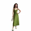 Modishdutti 2023 Spring Summer Women Sexy V-dions Backl Camisole Party Dr Casual Rleevel Green Line Midi Dres Ladies K2KW#