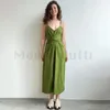 Modishdutti 2023 Spring Summer Women Sexy V-dions Backl Camisole Party Dr Casual Rleevel Green Line Midi Dres Ladies K2KW#