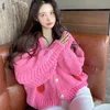 Zoki Women Harajuku Strawberry Loose Cardigan Sweater Fall Fi LG Sleeve Korean Topps Chic Female Preppy Style Y2K tröja A3KQ#