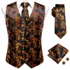 Mäns västar Hi-Tie Silk Mens Suit 4pc vävd Paisley Pink Waistcoat Tie Pocket Square Cufflink Business Wedding Dress Midjejacka