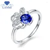 Cluster Rings LANMI Solid 18K White Gold Oval Natural Sapphire Charming Dia Special Design For Women Fine Jewelry Wife Anniversary Gift