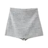Женские шорты TRAFZA, женская модная шикарная юбка с высокой талией на боковой молнии, женские винтажные тонкие повседневные мини-брюки в клетку с текстурой Y2K