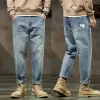 baggy jeans män harem byxor lös passform bred ben vintage kläder casual manlig denim byxor streetwear lappade fickor hiphop kpop q1ke#