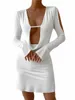 sexy Hollew Out V Neck Bodyc Mini Dr Women's Lg Sleeve Open Back Lace Up Wrap Short Skirt Nightclub Party Dr P0mM#