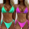 2022 Yisiman New Bright Line Color Halo Dyed Split Bikini Gradient Strap Swimsuit