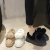 Chaussures décontractées bottes de neige hiver femmes chaud en peluche à semelles épaisses tête ronde boule de fourrure ensemble pieds imperméable à enfiler coton