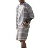 Herrspårar Fashion Mens Outfits Knickad rand virkning Klassisk tvåstycken Set Knit Kort ärm lyxshorts och skjortor Män passar