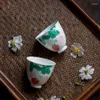 Tea Cups 55ml Boutique Hand Painted Strawberry Ceramic Bowl Lid Saucer Set Pile Carving Master Cup Exquisite Teacup Drinkware