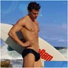 Men'S Swimwear Mens Man Underwear Pants White Transparent Solid Color For Beach Surface Low Waist Swimming Briefs Gay Handsome Muscle Dhbgq