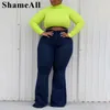 Plus Taille Large LGE Super Stretch Flare Jeans Maman 4XL Automne Printemps Sexy Taille Haute Correspondant Slim Fit Skinny Denim Bell Bottoms G2uN #