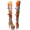 댄스 슈즈 laijianjinxia 20cm/8inches pu 상위 현대 섹시 나이트 클럽 하이힐 하이힐 여성의 무릎 부츠 580