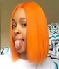 Cheap 150 Density 14inch Short Bob Lace Front Wig Brazilian Fiber Synthetic Hair Lace Wig Orange Color Middle Part Heat Resistant1870198