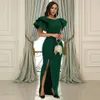 Am200938 Sleeveless Ruffle Edge Slim Fit Split Green High Waist Women's Dress 484941
