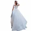 sexy Ball Gown Wedding Dres Off Shoulder Lace Appliques Beads Lg Sleeves Sweep Train Puffy Tulle Open Back Bridal Gowns 835C#