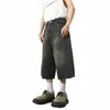 americano retrò estate polpaccio denim pantaloni jeans uomo high street sopra il ginocchio gamba larga pantaloncini dritti casual pantaloncini oversize I3f8 #