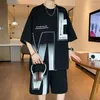 Heren Trainingspakken Mannen Sets Effen Kleur Losse O-hals Korte Mouw T-shirt Trekkoord Shorts 2 Stuks Streetwear 2024 Zomer Casual pakken