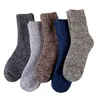 Chaussettes d'hiver en éponge pour hommes, cyclisme épais, couleur unie, Tube moyen, court, blanc chaud, cadeau amusant, sport Long