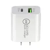 Adaptateur de voyage chargeur mural 20W PD 3.0 USB C à C câble adaptateur de prise d'alimentation rapide pour Iphone Samsung Huawei Xiaomi prise US EU couleur blanche 100 pièces/boîte