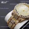 その他の時計Missfox Mens es 18k Gold Full Diamond Luxury Quartz for Man Waterproof Hip Hop Wrist Party Jewelly Dropshipping T240329