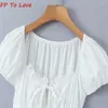 Casual Dresses Y2K Summer Holiday Style Sexig Fishbone Midjan Slimming Halter Dress White Pure Wind Tie Bubble Sleeve