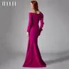 Jeheth sirène Lg manches soirée Dr luxe 3D Frs col en V formel Ocn événement Dres Fuchsia abito da festa di nozze D3RT #