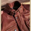 genuine Leather Jacket Men Motorcycle Classic Retro Stand Collar Multi Pocket Coat Bomber Pilot Outwear High Quality Safari Suit l00i#