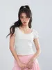 Kvinnors T -skjortor Kvinnor Y2K Bow Short Sleeve Crop Topps Casual Scoop Neck Lace Trim Fairy Shirt Summer Going Out Slim Fit