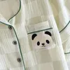 Accueil Vêtements 2024 Est Printemps Et Automne Coton Couples À Carreaux Imprimé Short Pyjamas Mignon Panda Costume À Manches Courtes