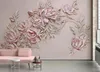 Wallpapers Pink Flower Wallpaper 3D Wall Murals Hand-Painted Embossed Rose Decor Canvas Print Art Floral Paper Contact
