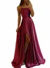 Burdy Satin Beach Maxi Women Dr на Рождество Сексуальная боковая щель Регулируемые ремни Вечерний выпускной Dr Дешевые платья подружки невесты C4S4 #