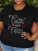 LW Plus Size Rhineste Faith Letter T-shirt Casual Daily O Neck Short Sleeve Regular Summer Women Clothings 87yw#