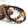 Strand MHS.SUN Bracciale con perline di pietra naturale fatto a mano da 8 mm, elastico nero, regalo impilabile per gioielli da uomo in acciaio inossidabile