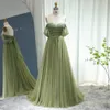 Shar sa Elegant Off Shoulder Sage Evening Dres for Women Wedding Guest Luxury Beaded Arabic LG Formal Party Gown SS314 E2KA#