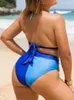 Women's Swimwear Bikini 2024 Swimsuit Women Blue Push Up Set Bandeau High Waist Bathing Suit Beach Wear