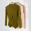T-shirts pour femmes Chemise à la taille française pour femme rose pull à l'envers doux atmosphère sens demi-col haut début du printemps