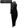 Повседневные платья ILYBOOJUN, лоскутное платье с бриллиантами, дизайнерское для женщин с воротником-стойкой и длинным рукавом, темпераментное утягивающее платье, женская мода