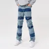 wed Vintage Hip Hop Damaged Patchwork Jeans Men's Inner Side Zip Up High Street Y2k Jean Baggy Ctrast Color Straight Jeans f2kK#