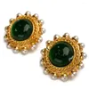 Boucles d'oreilles à tige pour femmes françaises, Vintage, verre vert, élégant, Style cour médiévale