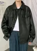 Gmiixder jaqueta de couro de motocicleta masculina, estilo hong kong, jaqueta solta pu de alta qualidade, outono inverno, hip-hop, casaco de rua alta 240320