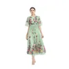 XXL Party 2024 Spring New Oversized Hem Positioning Embroidered Flower Lace Dress Green 657614