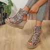 Sandals Slip On Leopard Grain Hmade Women Summer 2024 Espadrille Wedge Shoes Sandalias jer Elegant Sexy Ladies H240328WP1B