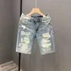 fi Vintage Koreaanse heren zomer denim shorts met verdeelde gaten Slim Fit verdeelde gaten Designer luxe kleding mannen K9DG #