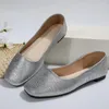 Casual Shoes 2024 Women's Flat Square Toe äkta läder Soft Sole Gold Sliver Single Fashion Slip-On Loafers Storlek 43